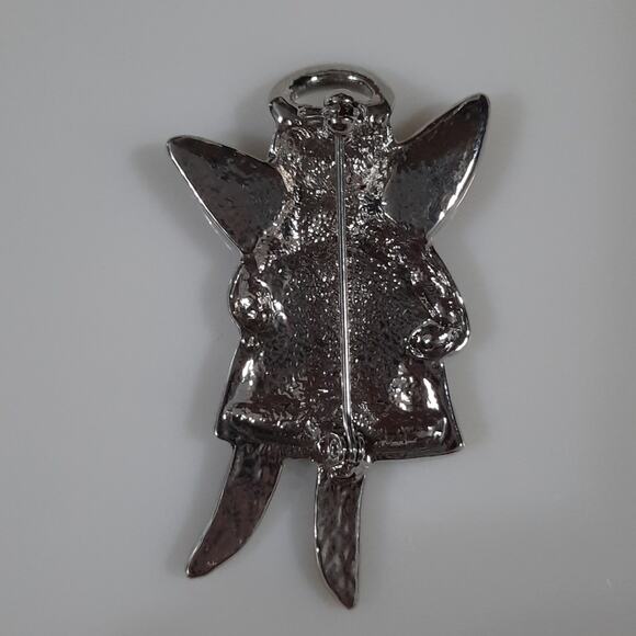 Christmas Angel Pin‎ Brooch Silver Tone with Red & Green Enamel Accents - Picture 5 of 9